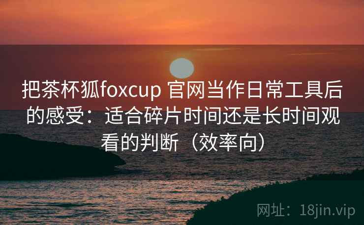 把茶杯狐foxcup 官网当作日常工具后的感受：适合碎片时间还是长时间观看的判断（效率向）